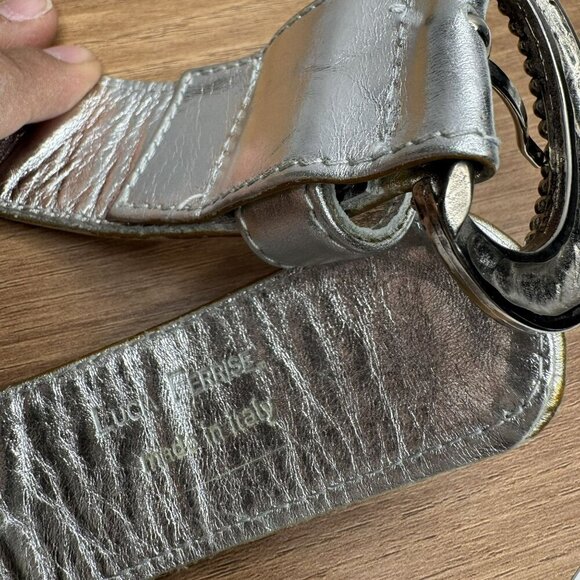 Lucia Ferrise Italian Silver Leather Belt Decorative Buckle Size 26 - Picture 8 of 8